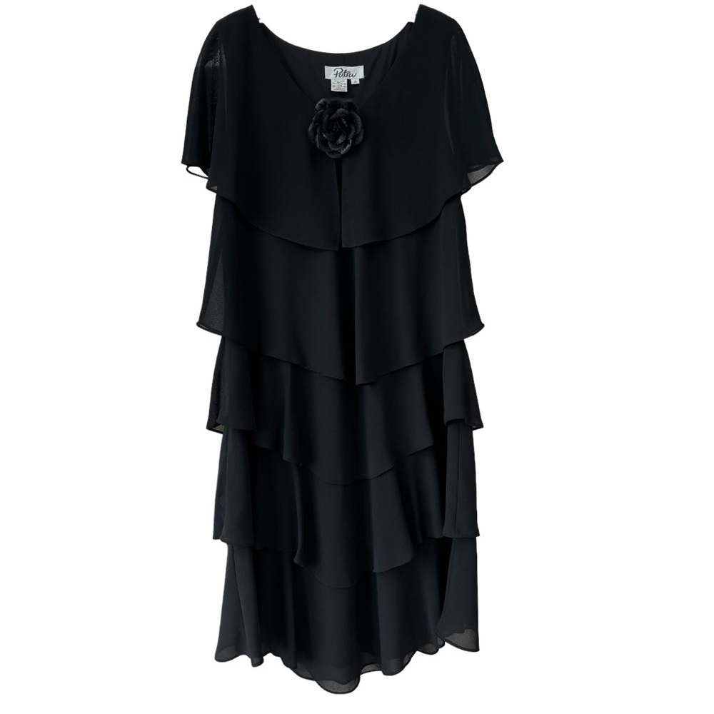 Little Black Cocktail Dress Layered Chiffon Elegant Romantic Flowy Patra Size 14 - Picture 11 of 16